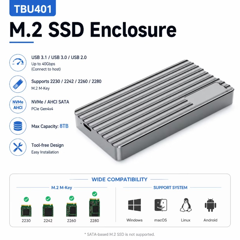 Aluminum M.2 NVMe SSD Enclosur - Usb4 40Gbps External Ssd 8Tb 评论和价格